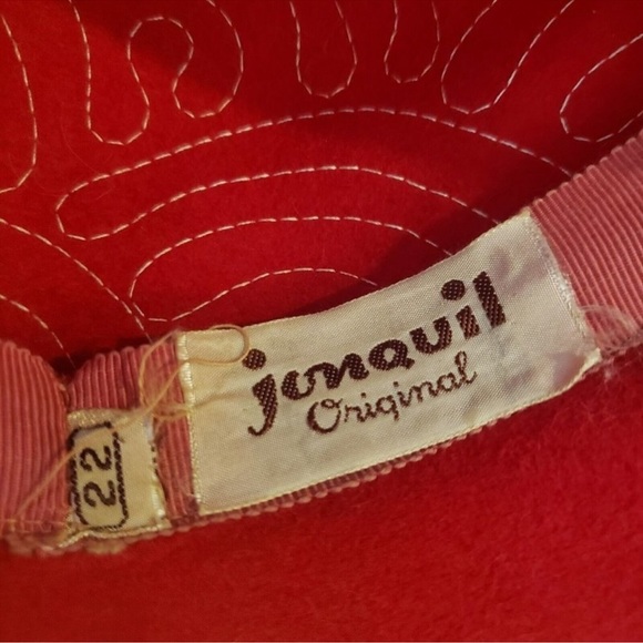 VINTAGE Wool Angora Bucket Hat Gatsby Flapper Costume Grandma Core Red Embroider - Picture 14 of 16